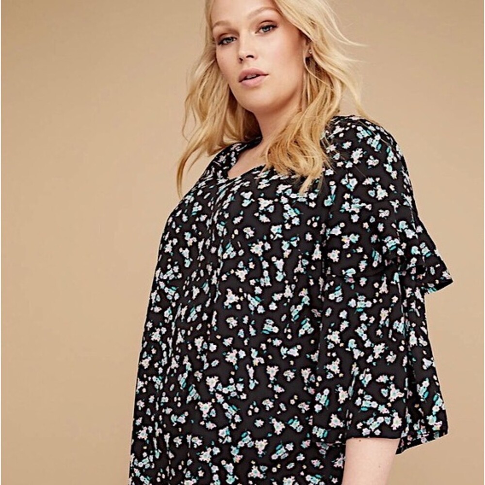 Lane Bryant Tiered Ruffle Sleeve V-Neck Floral Blouse